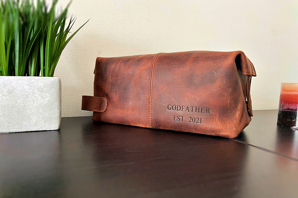 customized distressed full grain leather toiletry bag