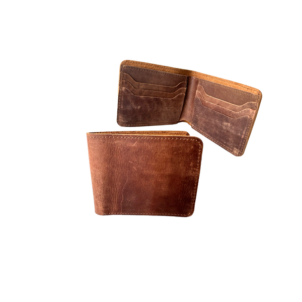 a distressed slim wallet front and inside