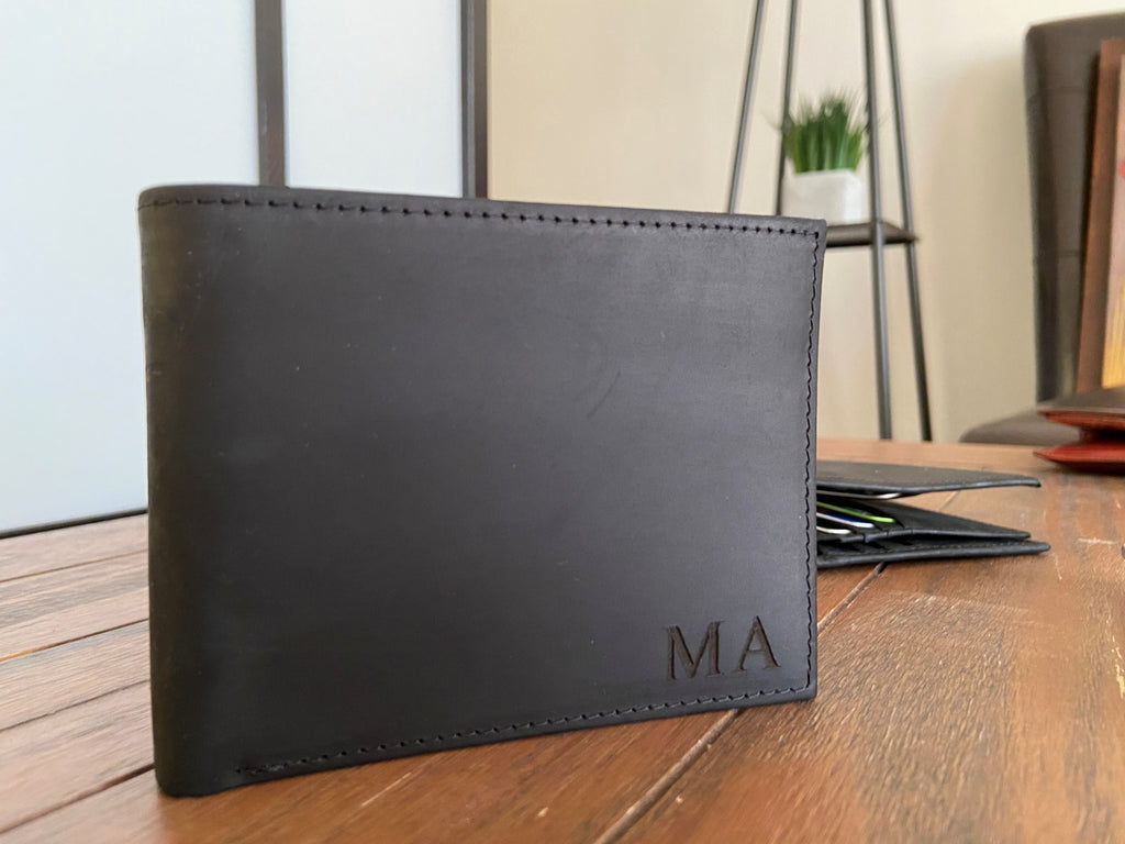 personalized with initial dark brown wallet